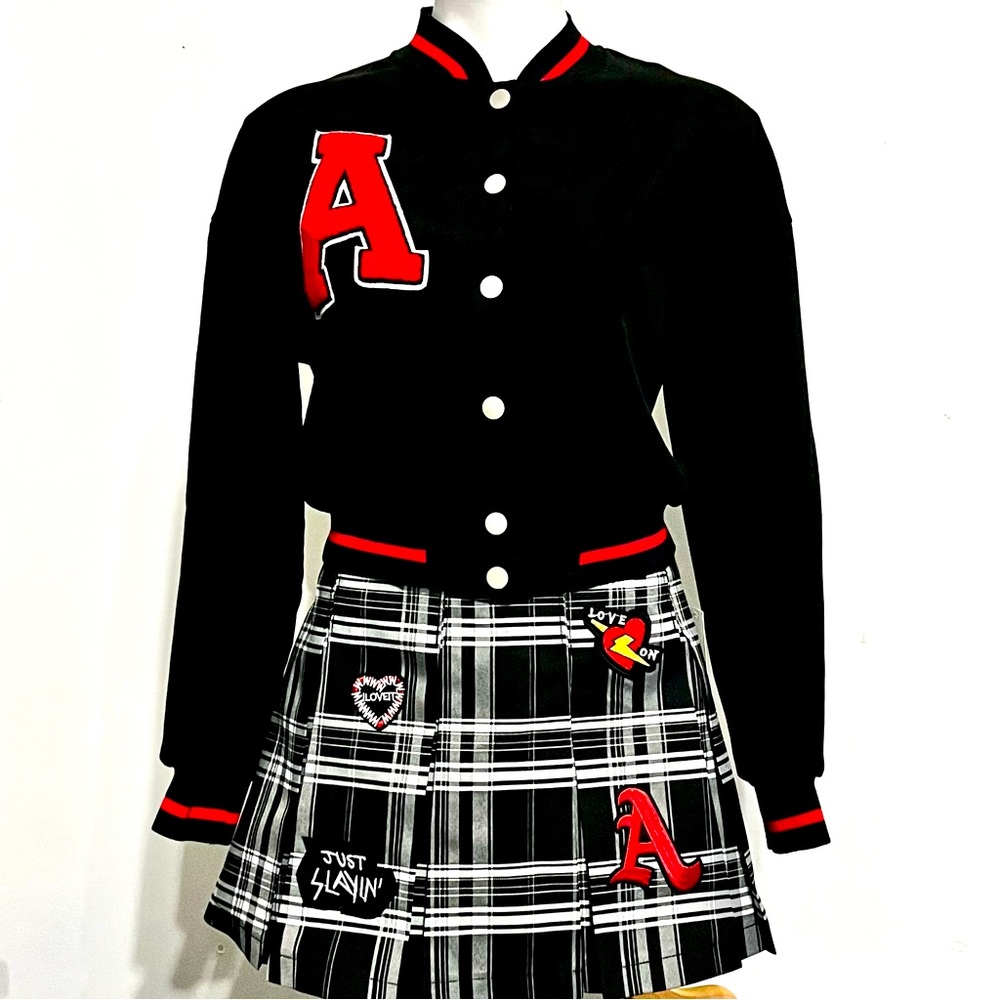 VARSITY Black & White Plaid Mini Skirt Juniors Size Medium (7-9) - Picture 2 of 5